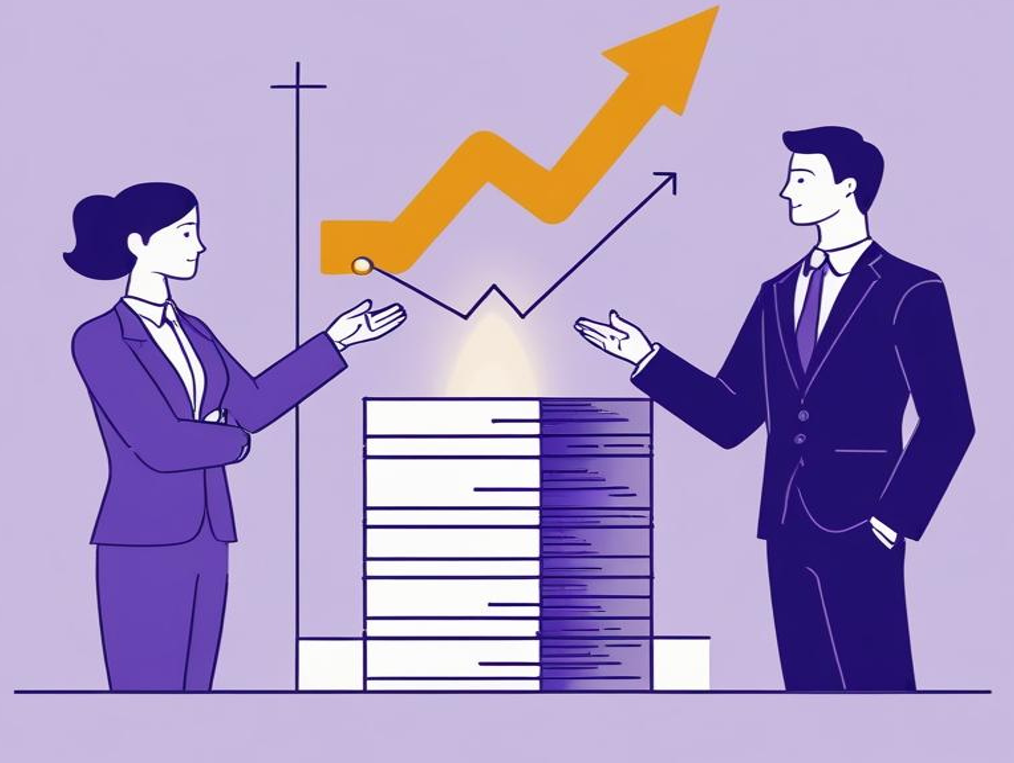 Professionnels discutant de croissance IA et d'analyse de données